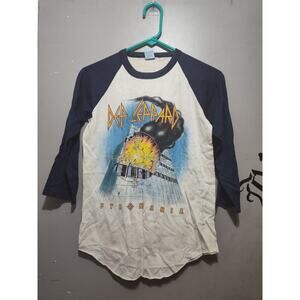 vtg 80s DEF LEPPARD PYROMANIA ROCK TOUR 1983 TILL DROP RAGLAN 3/4 SLV t-shirt S